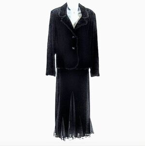 Xscape by Joanna Chen two piece special occasion black velour Jacket and Skirt